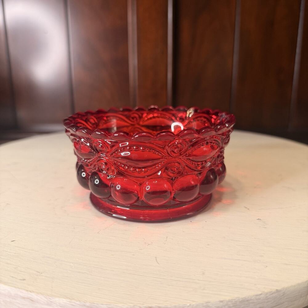 Vintage Mosser/LG Wright Ruby Red Eyewinker Candy Dessert Bowl 4x2